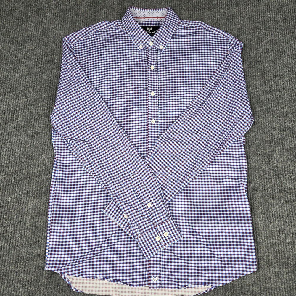 Buttercloth Mens XL Slim Fit‎ Gingham Button Down Shirt Long Sleeve Knit